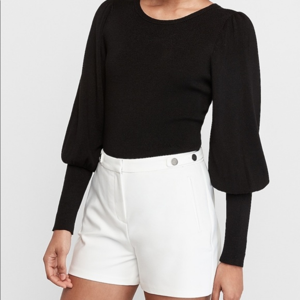 NWT Express White Midi High Rise Flat Front Tailored Trouser Shorts Size 12